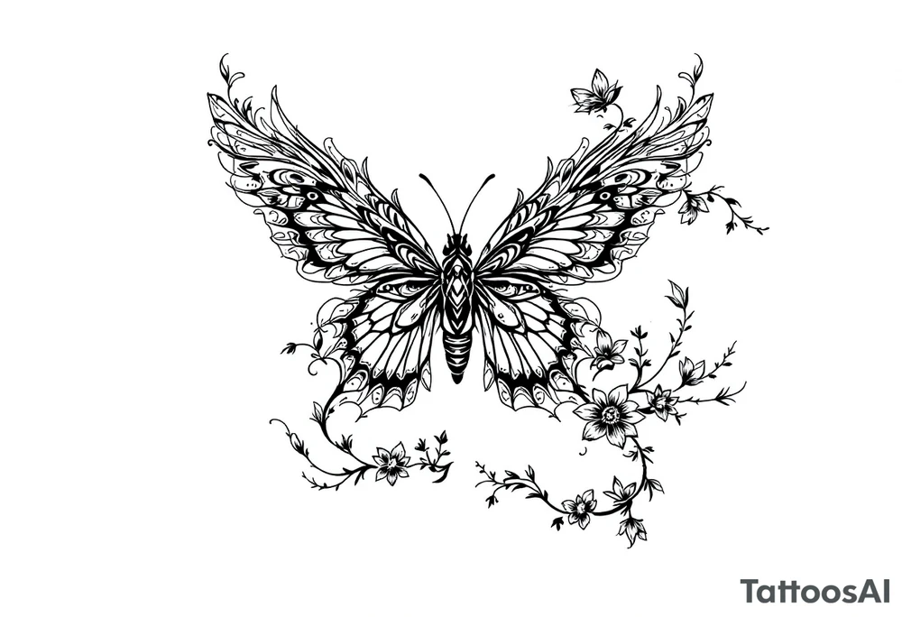 Bird, flower and butterfly tattoo idea