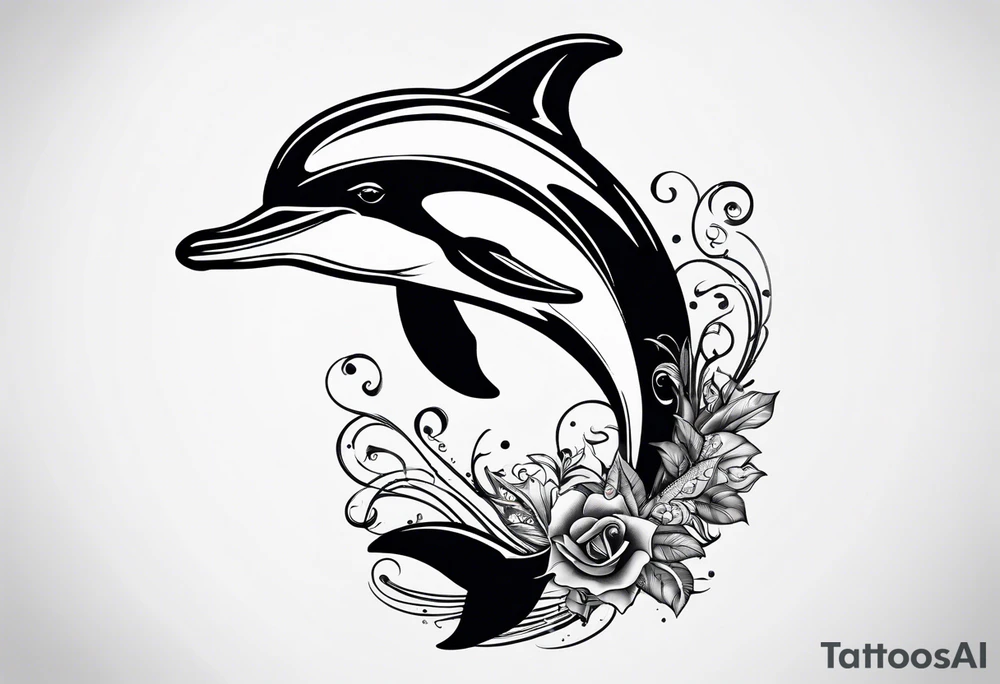 One dolphin wearing one party hat on top . Side view. Dolphin should be smiling. tattoo idea