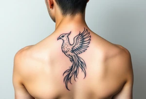 Feminine  fine line small mother daughter phoenix tattoo with a touch of colour tattoo idea