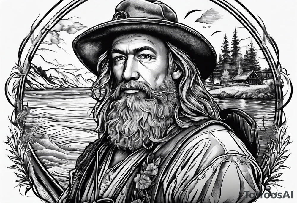 fisherman standing full body simple drawing tattoo idea