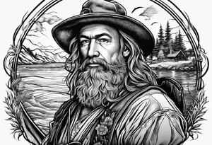 fisherman standing full body simple drawing tattoo idea