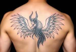 Woman Harpy with horns and lots of feathers tattoo idea
