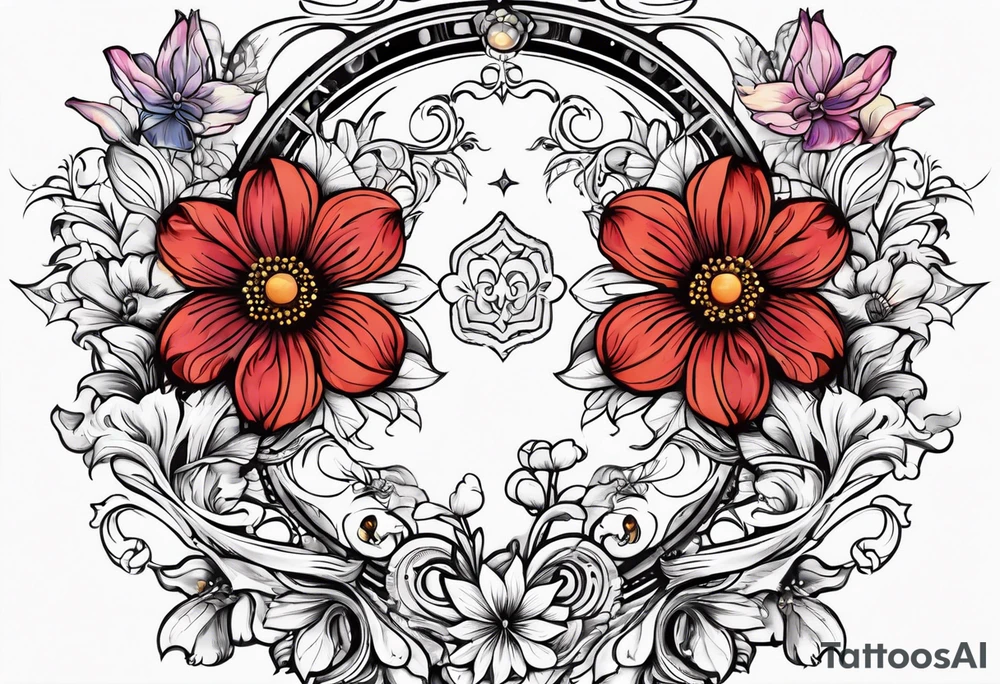Gemini symbol with flowers tattoo idea