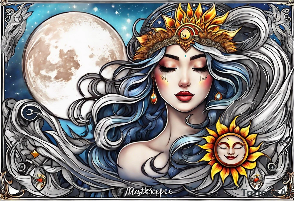 Twin flame with moon and sun tattoo idea