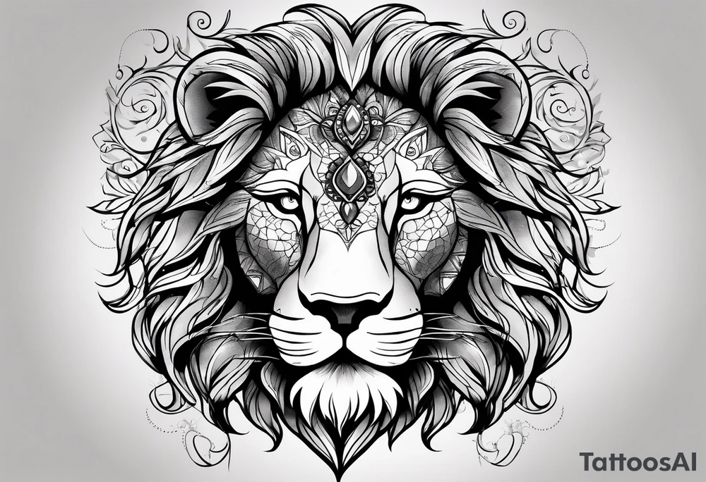 Ornate lion face tattoo idea