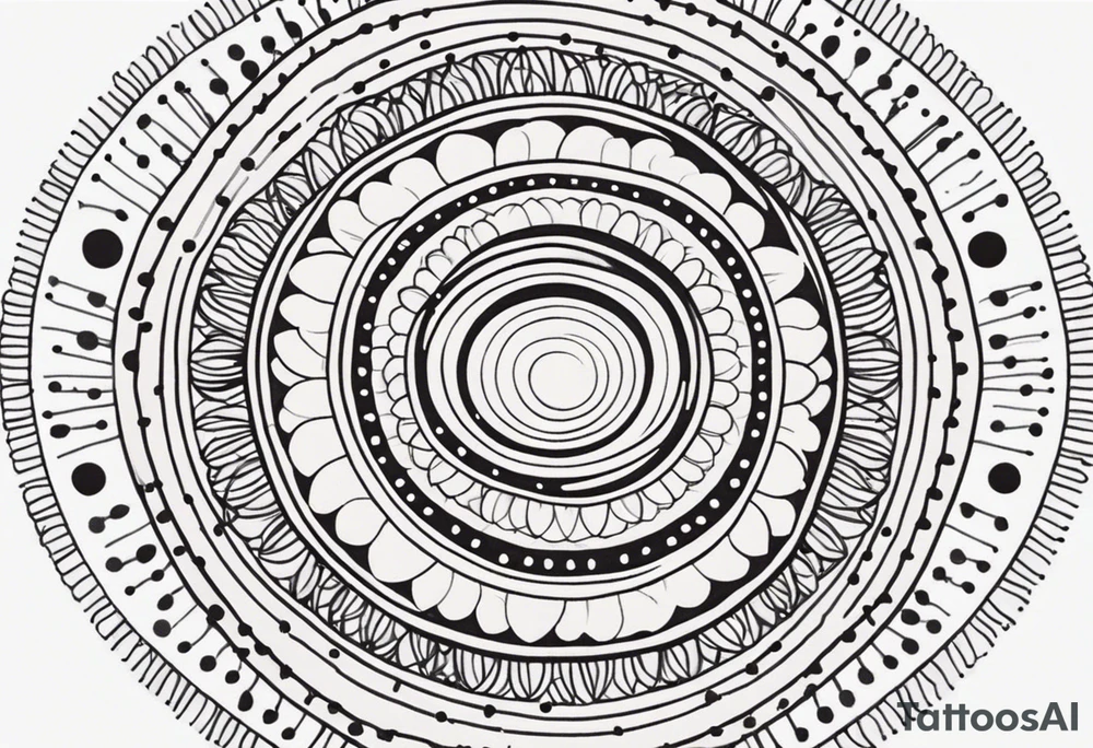 simple sunshine made of black dots with circles. mandala vibe without being a mandala tattoo idea