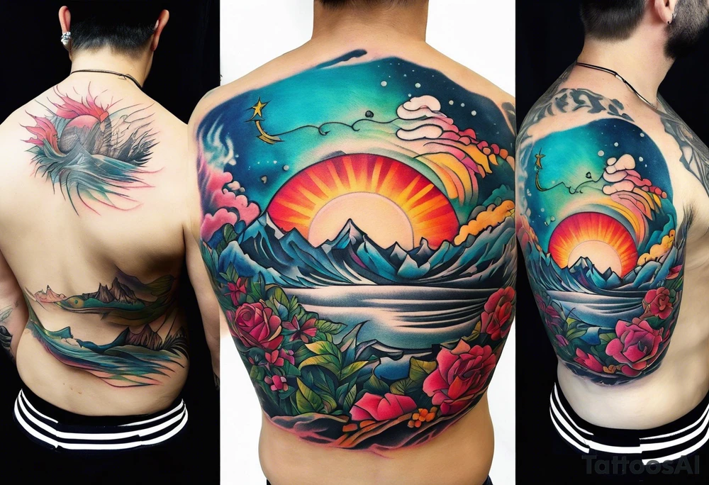 Landscape front neck tattoo that's appear to be ejecting from the skin, symbolizing the freedom from censorship. tattoo idea