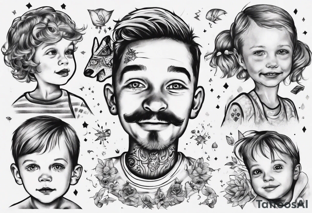 dad and kids, a boy and a girl tattoo idea