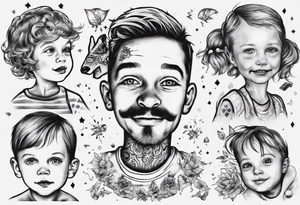 dad and kids, a boy and a girl tattoo idea