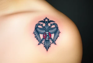 A Czech paratrooper badge with realistic shading, honoring military history with silver, red, and blue tones tattoo idea