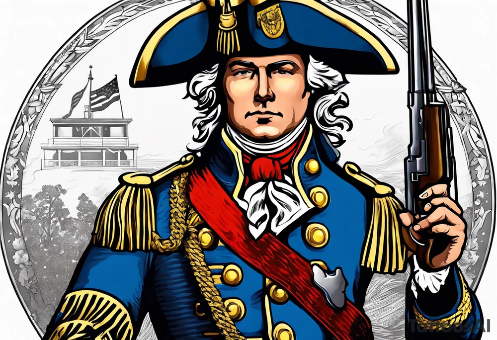 charging 
revolutionary war colonial soldier with Ar-15 and Liberty Bell Liberty or death tattoo idea
