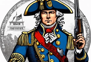 charging 
revolutionary war colonial soldier with Ar-15 and Liberty Bell Liberty or death tattoo idea