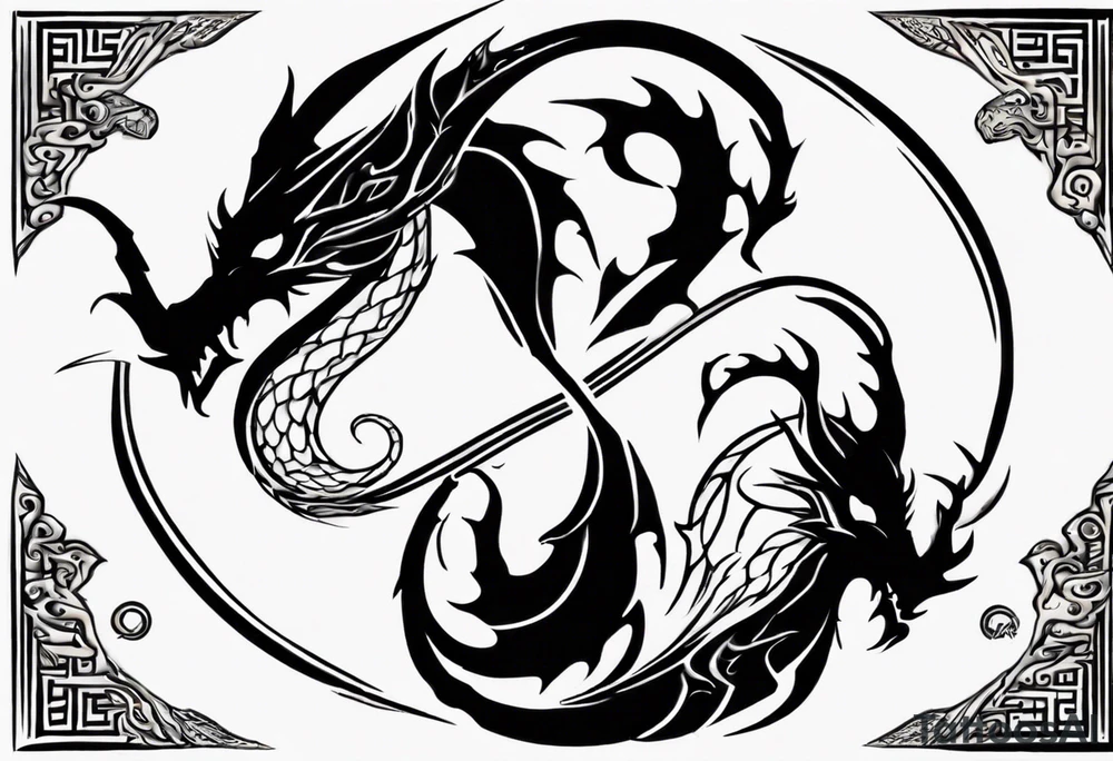 two dragons meeting to create yin yang tattoo idea