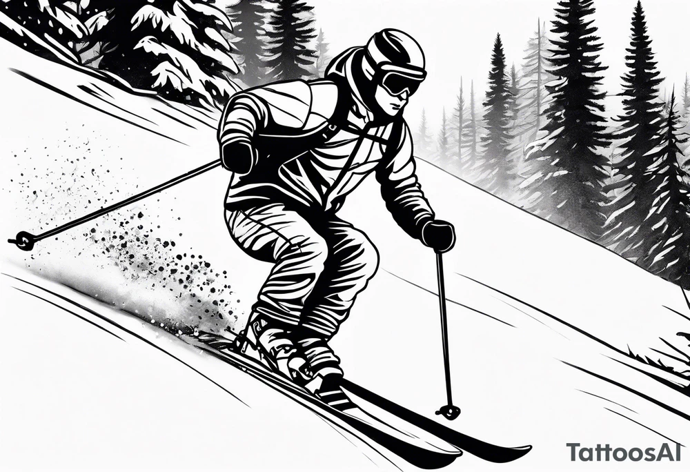 simple drawing of a
tattoo of a snow skier skiing through trees showing ski trail tattoo idea