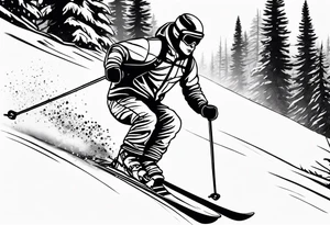 simple drawing of a 
tattoo of a snow skier skiing through trees showing ski trail tattoo idea