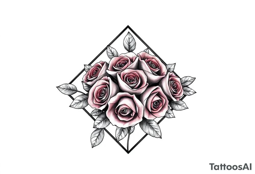 Small Roses filing up the inside of an elongated diamond shape tattoo idea
