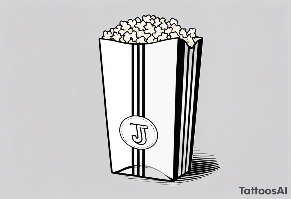 Popcorn box with vertical stripes, letter J on box tattoo idea