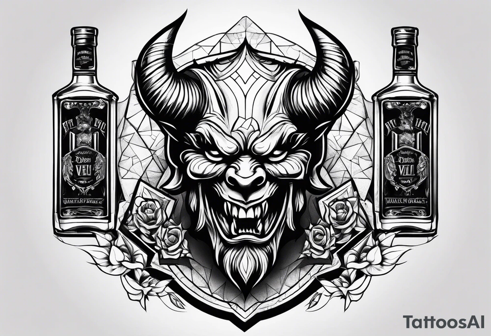 Devil with whiskey botttle tattoo idea