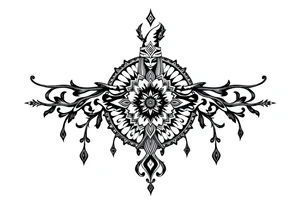mystical dark and long ornament with shaman and witch mytolog and ancient rhyme tattoo idea