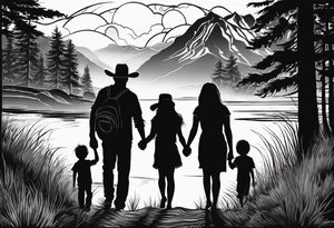 Pacific Northwest landscape, father , mother, son and daughter shadow
Mexican American inspiration. Family of four. Add faith tattoo idea