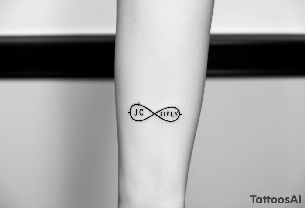 A small tattoo to go on my inner forearm with the letters JCIFLY in an infinity symbol shape and a bit abstract tattoo idea