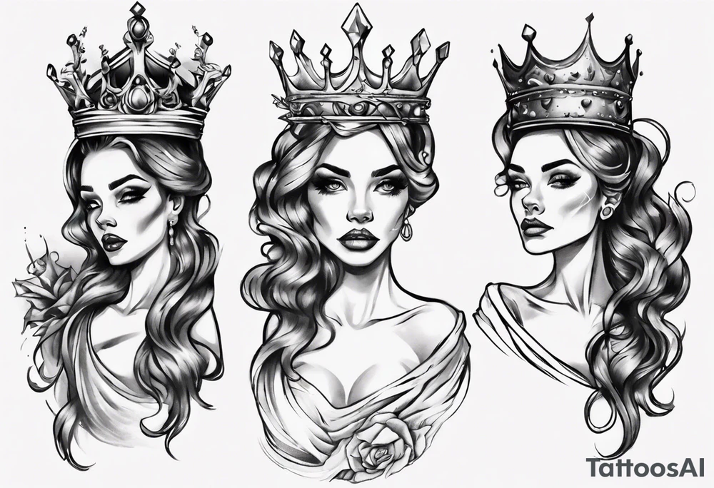 lady with a crown facing to the right tattoo idea