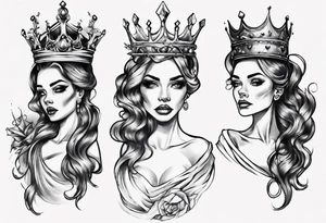 lady with a crown facing to the right tattoo idea