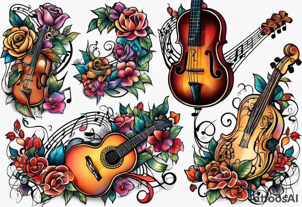 4 different tangled line designs representing music tattoo idea