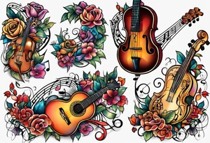 4 different tangled line designs representing music tattoo idea