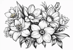 Small Bouquet of daffodils gerberas and tulips tattoo idea