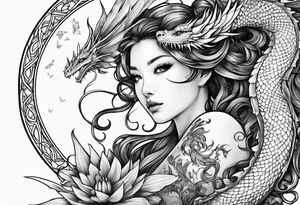 fairy nymph with a dragon friend tattoo idea