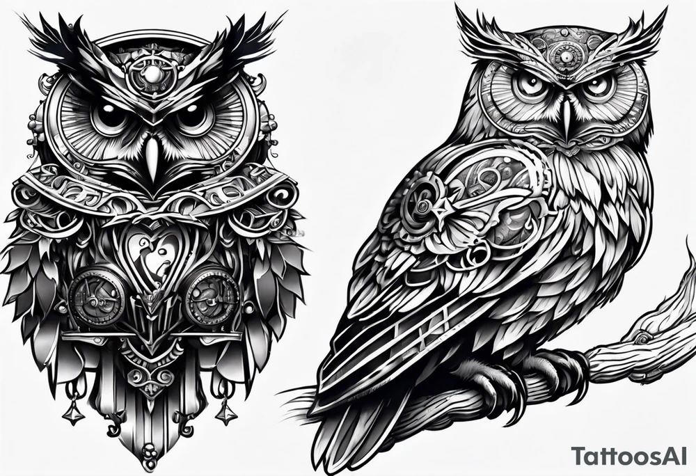 steam punk owl tattoo idea