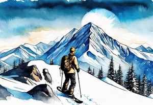 10 mile range, snowboarding, snow capped mountain, gold mining, blue sky tattoo idea