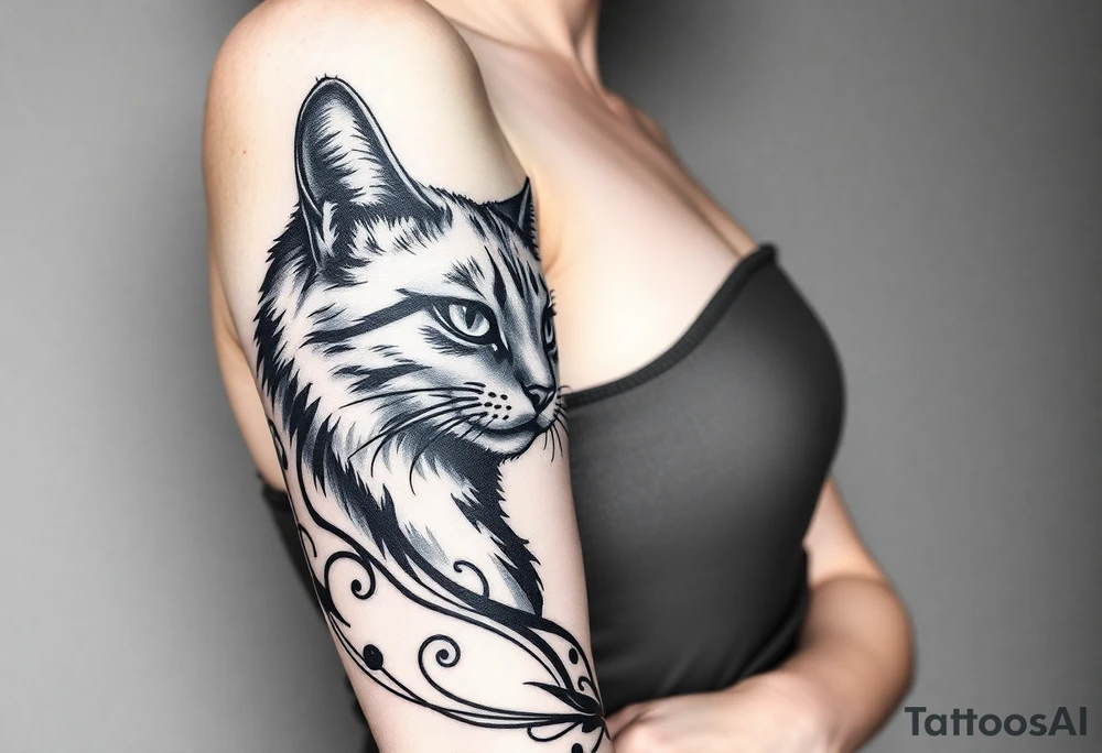 women face with cat gothic tattoo idea