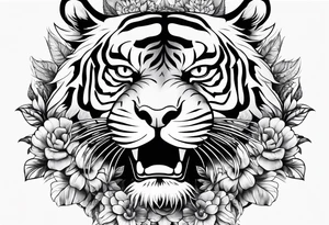 Flower with the middle as an open tiger mouth tattoo idea