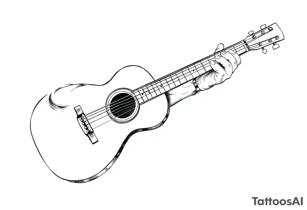 Line traditional American acoustic guitar tattoo idea