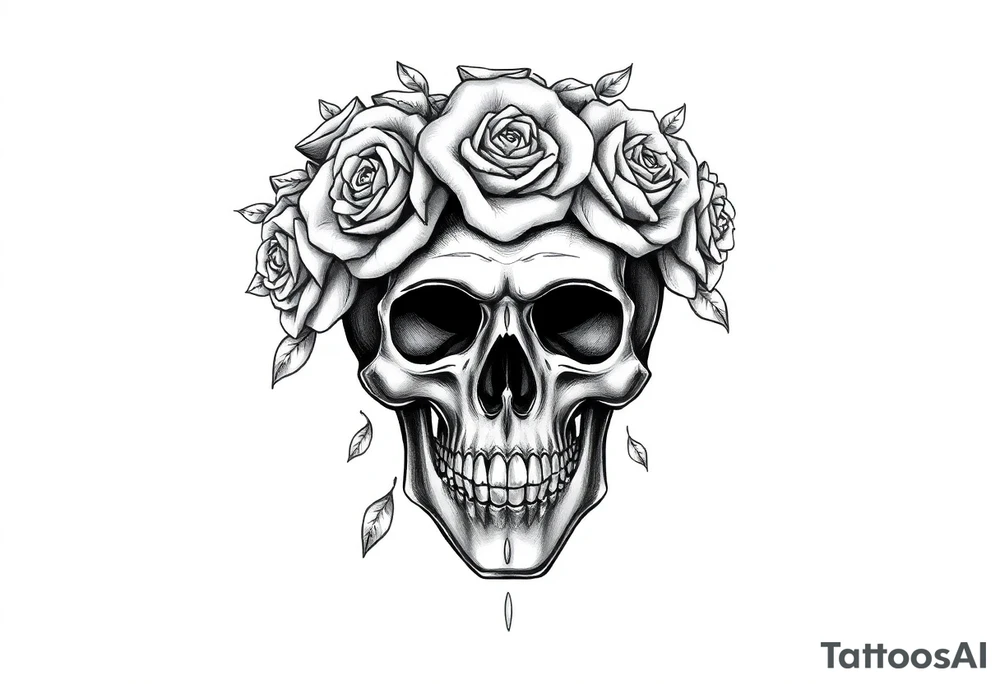 skull with crown of roses tattoo idea