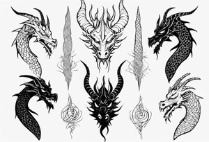 long dragon with horns, mane, scales tattoo idea