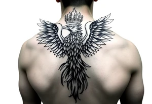 powerful majestic phoenix with crown of fire, with large wings tattoo idea