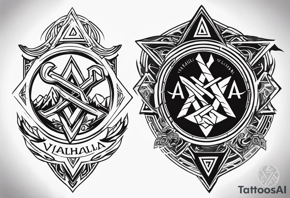 Valhalla fire sword shield axe Valknut lightning tattoo idea Valhalla fire sword shield axe Valknut lightning tattoo idea