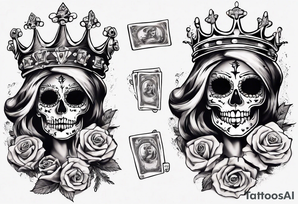 santa la muerta with money and crown
on the card tattoo idea