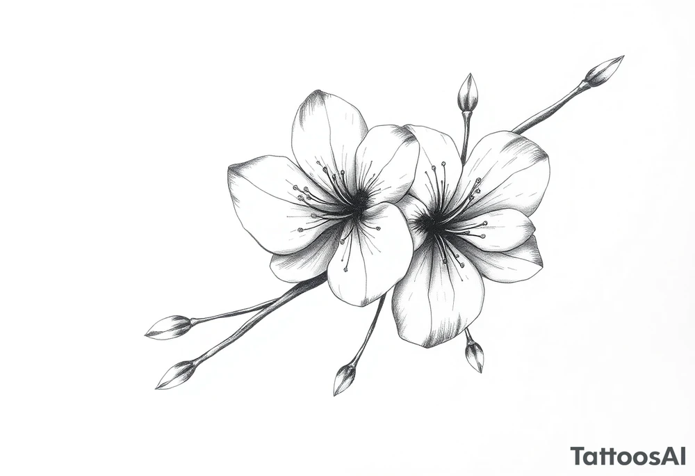 Elongated Cherry blossom with round petals tattoo idea
