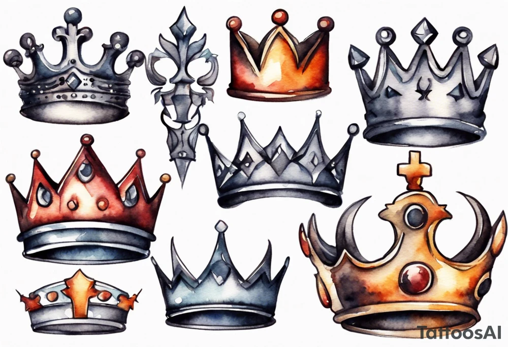 a watercolor of a simple iron crown tattoo idea