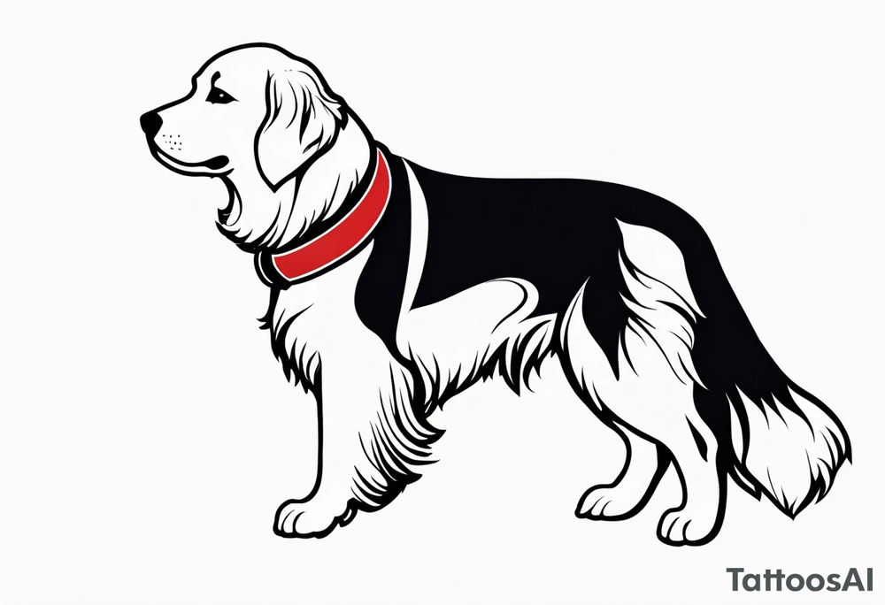a golden retriever in a kimono full body view wearing a black belt tattoo idea