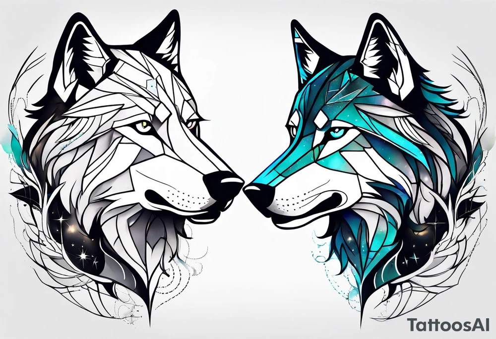 Constellation, two animal wolf, géométric tattoo idea