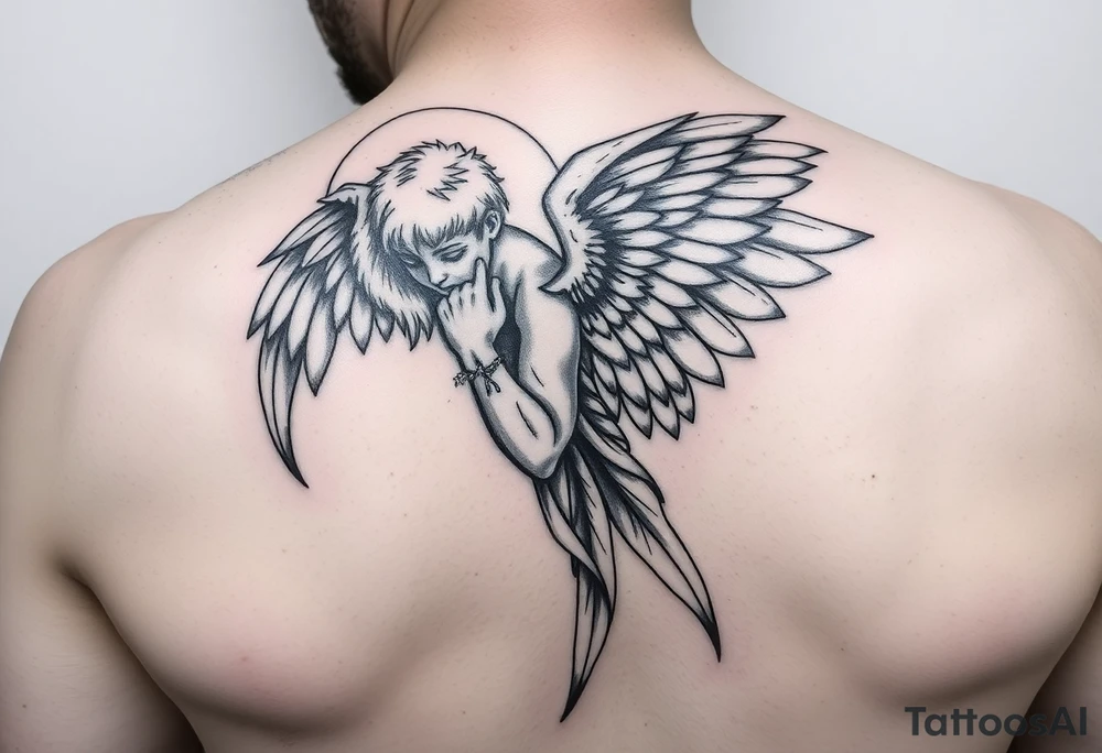 Angel whispering into ear tattoo idea