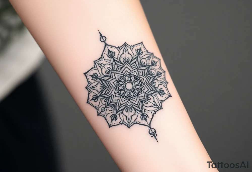 intricate mandala with sacred geometry and cosmic elements tattoo idea