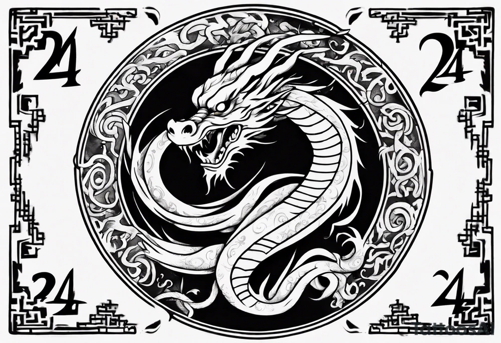 Number 24 with a Chinese dragon around it tattoo idea
