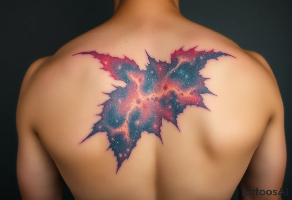 Beautiful and epic 3d milky way that appears to be what is beneath the skin. Make it drape over the shoulder and move to the middle back tattoo idea