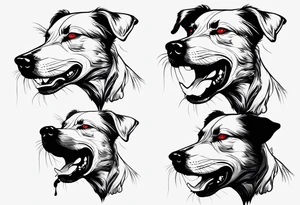 Create aggressive, vicious dog, with some blood coming out of his mouth and saliva. Make it a drawing and use the image of reference. I am going to add. I want HIM TO BE ANGRY WITH RED EYES tattoo idea